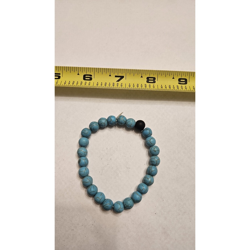 Turquoise Bracelet Gemstone Ball Bracelet with Elastic Band Blue Turquoise...